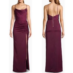 Betsy and Adam Satin Ruched Maxi Evening Dress